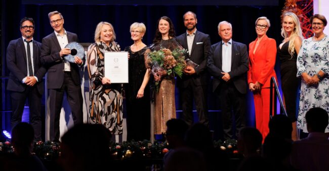 Jumbo team on stage after winning Commercial Space of the Year at the NCSC Awards Nordic Finale 2025